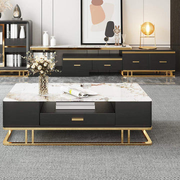 Modern TV Stand & Coffee Table Set for 100 Inch TV in Black with Drawers-Furniture,Living Room Furniture,Living Room Sets